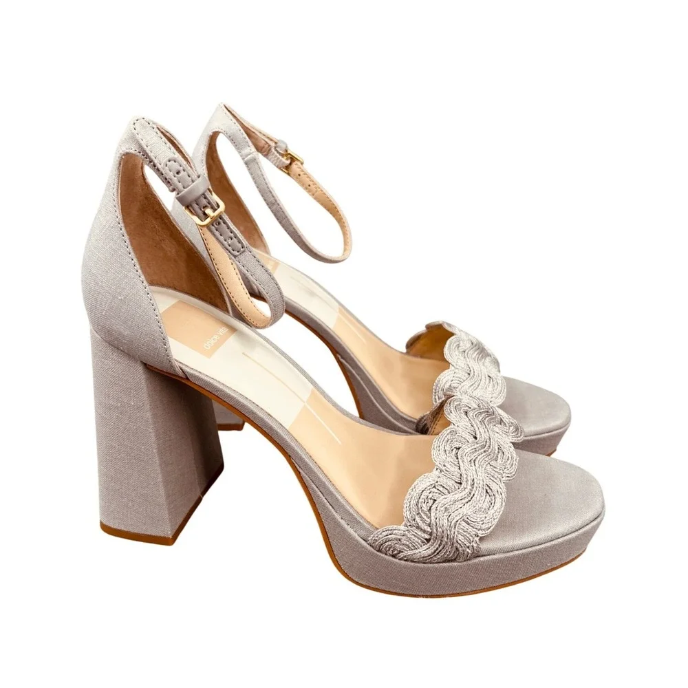 Dolce Vita Peltin Platform Heels Womens‎ 8.5 Grey Woven Raffia Block Heel NWT
